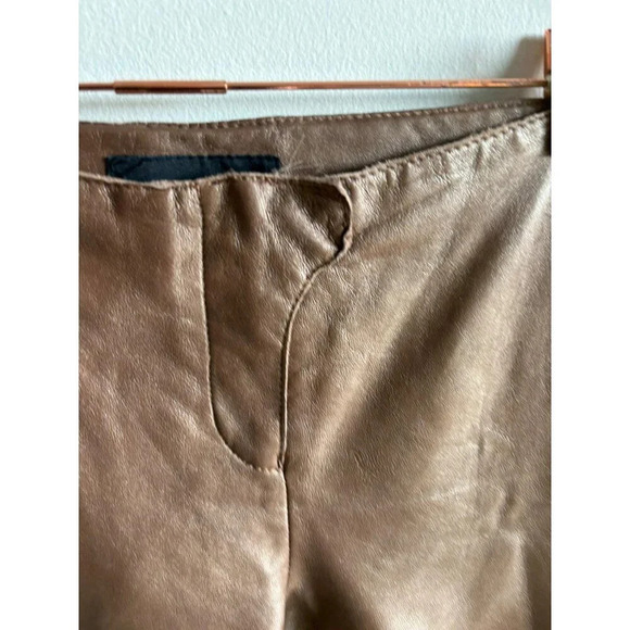 Express World Brand Womens Flat Front Leather Bootcut Pants Bronze Sz M - Picture 3 of 11